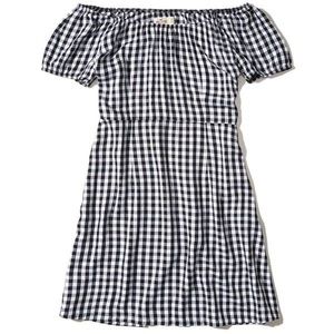 Gingham checkered off shoulder mini dress NWT